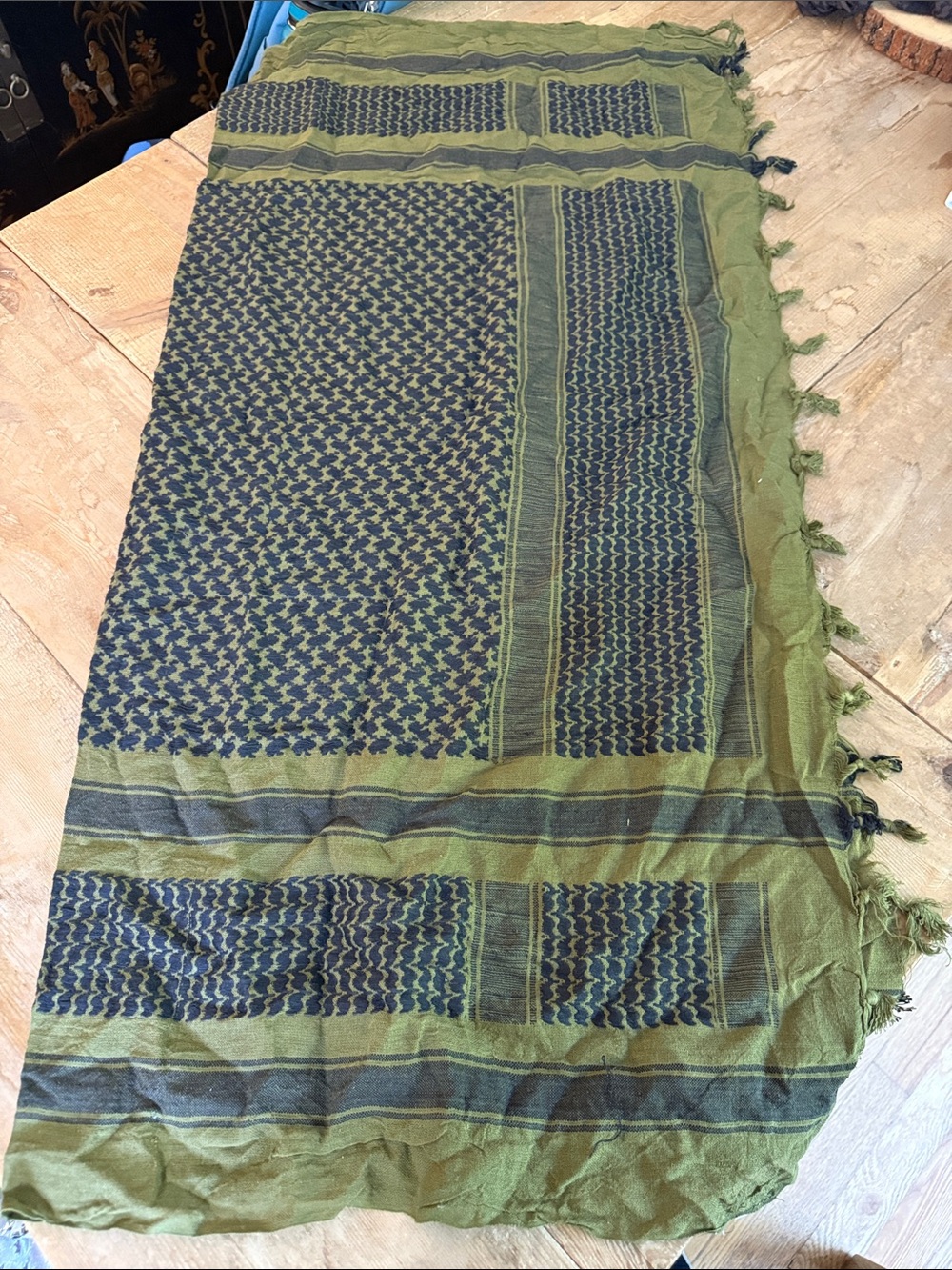 Olive Green and Black Patterned Shemagh Scarf - Unbranded